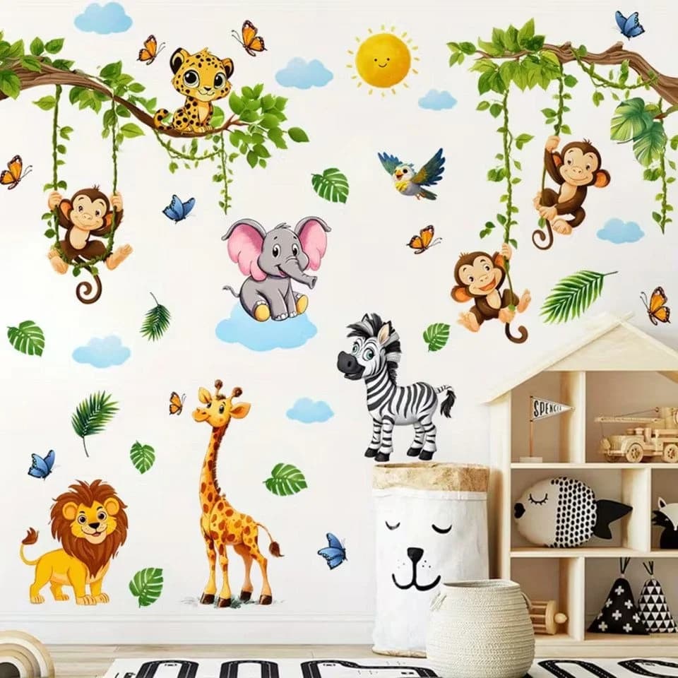 Montegoni Wandsticker Dschungel Tiere 2er Set Selbstklebend Ablösbar Bunt - Bild 5
