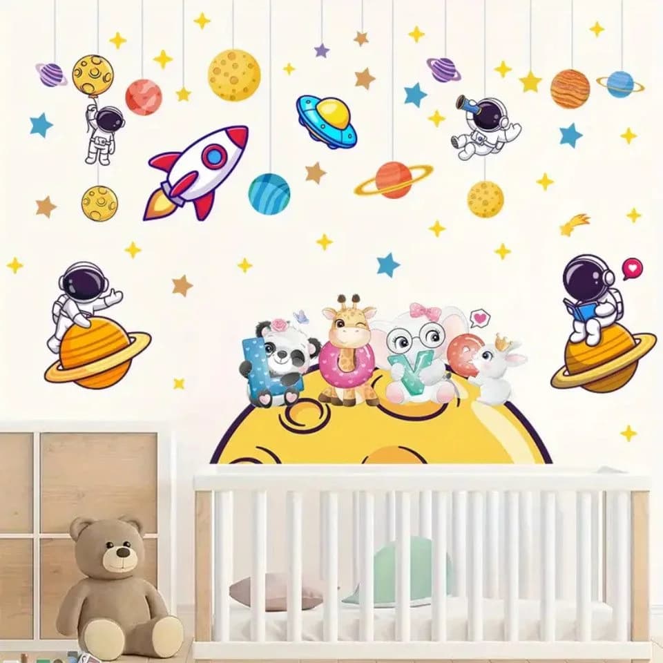 Montegoni Wandsticker Niedliche Aquarell Astronauten Tier Wandaufkleber - Bild 3