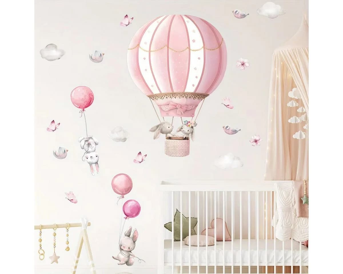 Montegoni Wandtattoo Kinder Rosa Kaninchen Ballons Wolken - Bild 2