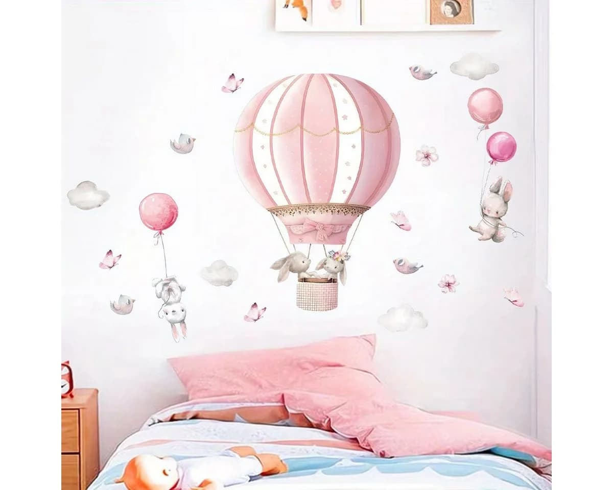 Montegoni Wandtattoo Kinder Rosa Kaninchen Ballons Wolken - Bild 3