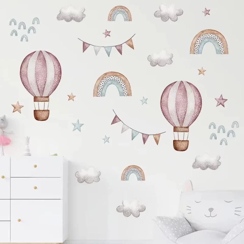Montegoni Wandsticker Aquarell Rosa Ballon & Regenbogen