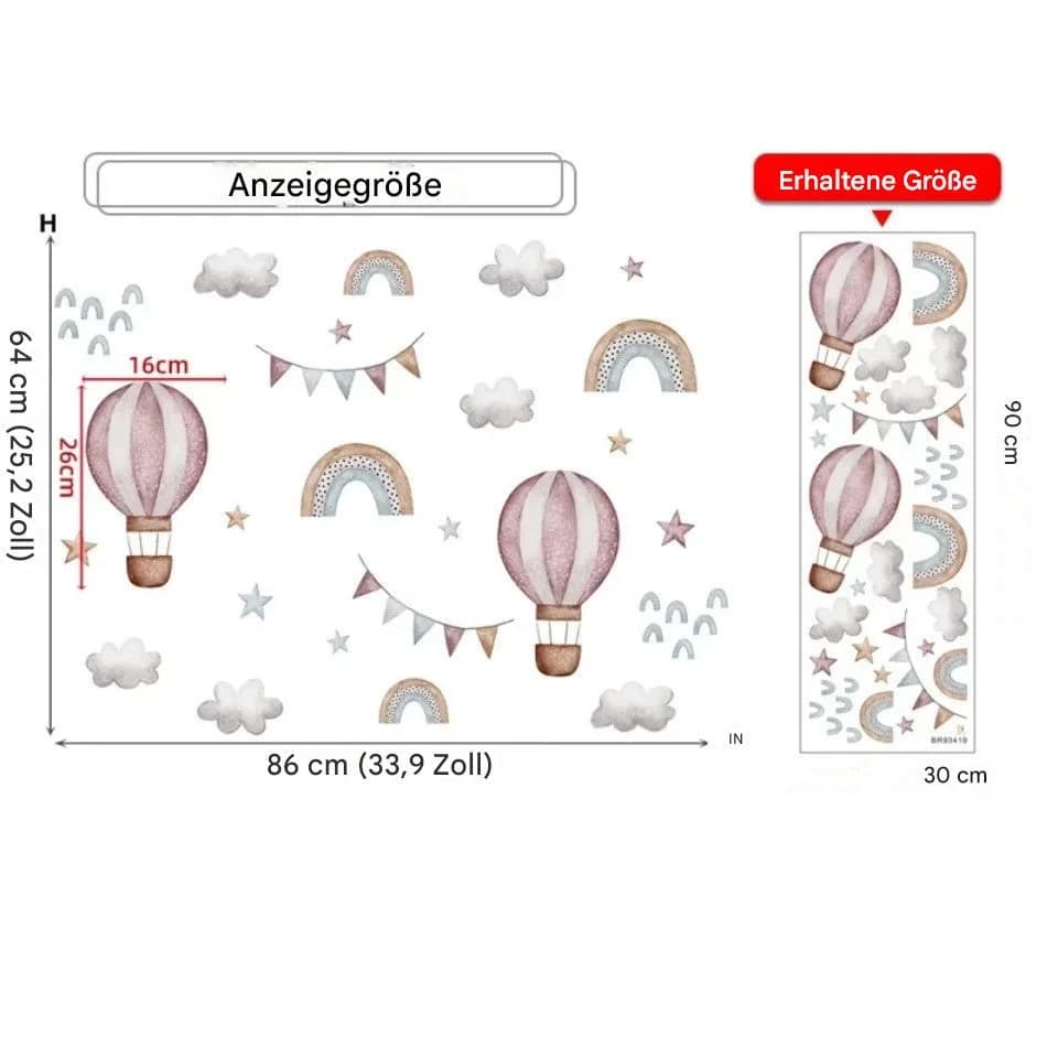 Montegoni Wandsticker Aquarell Rosa Ballon & Regenbogen - Bild 3