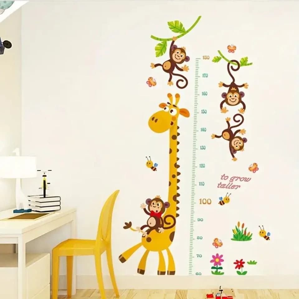Montegoni Wandsticker Giraffen & Affen Cartoon Höhenmesser PVC