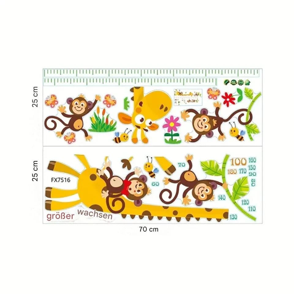 Montegoni Wandsticker Giraffen & Affen Cartoon Höhenmesser PVC - Bild 3