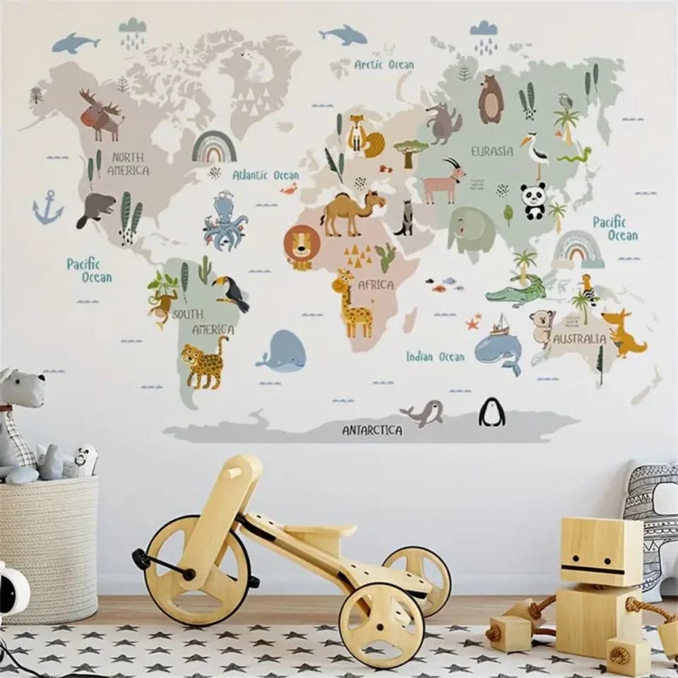 Montegoni Wandsticker Tropische Tierwelt Landkarte Bunt PVC Selbstklebend - Bild 2