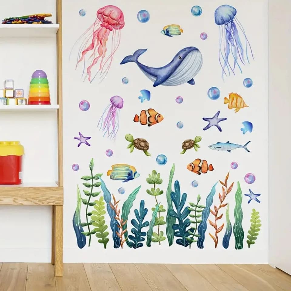 Montegoni Wandsticker Unterwasser Tiere 2 teilig Wal & Qualle 30x60 cm Selbstklebend Ablösbar