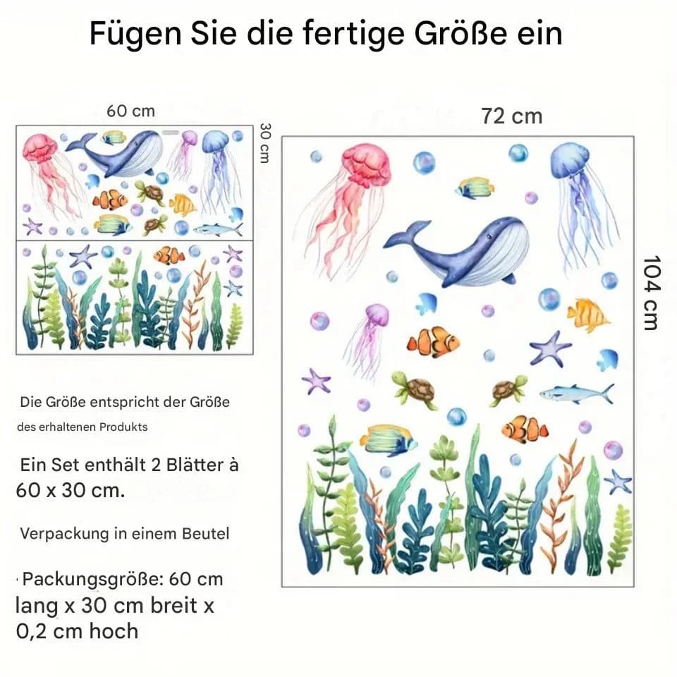 Montegoni Wandsticker Unterwasser Tiere 2 teilig Wal & Qualle 30x60 cm Selbstklebend Ablösbar - Bild 3