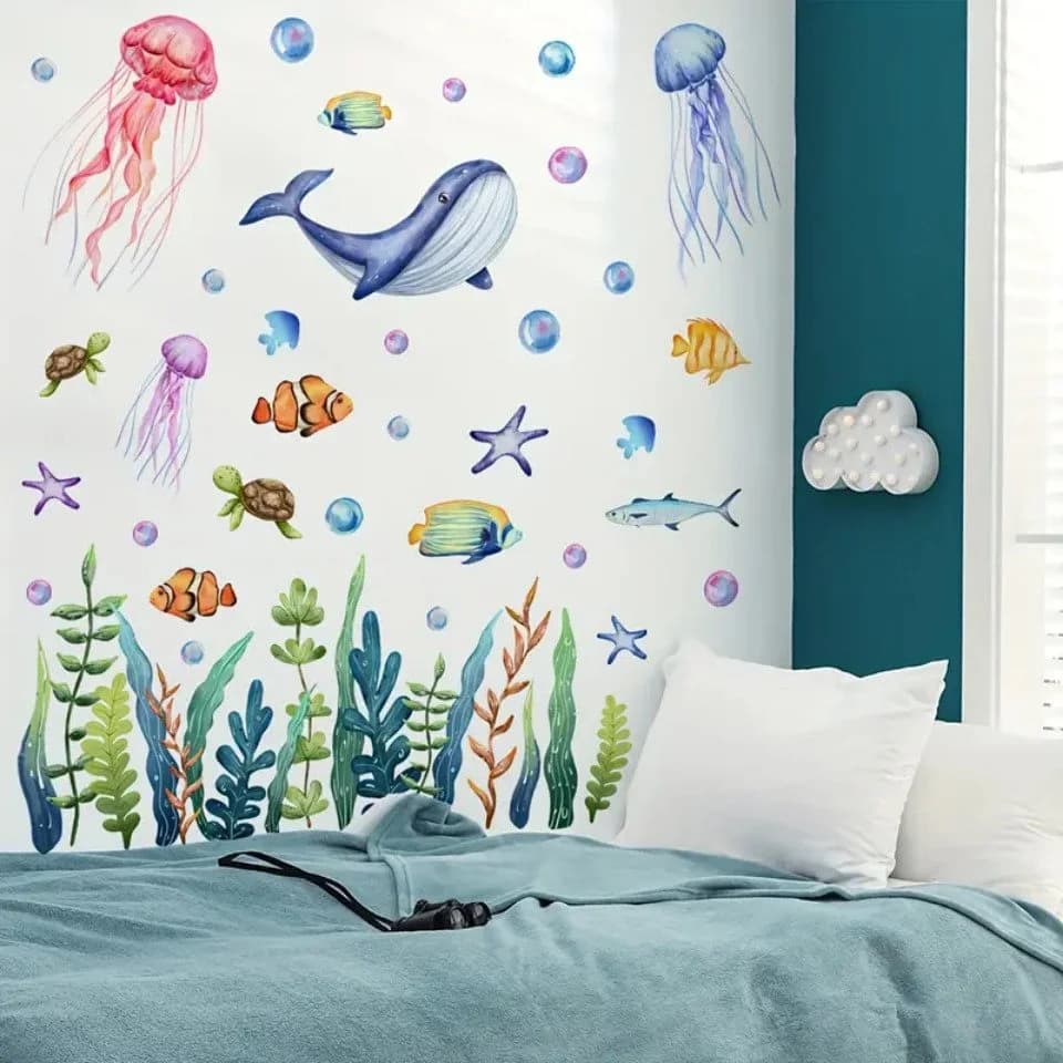 Montegoni Wandsticker Unterwasser Tiere 2 teilig Wal & Qualle 30x60 cm Selbstklebend Ablösbar - Bild 5
