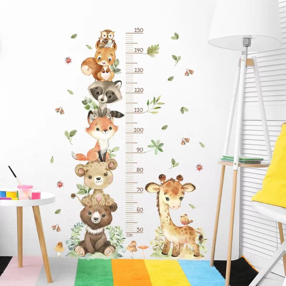 Montegoni Wandtattoo Lustige Tier-Höhenmesser Wandsticker Kinderzimmer Bunt
