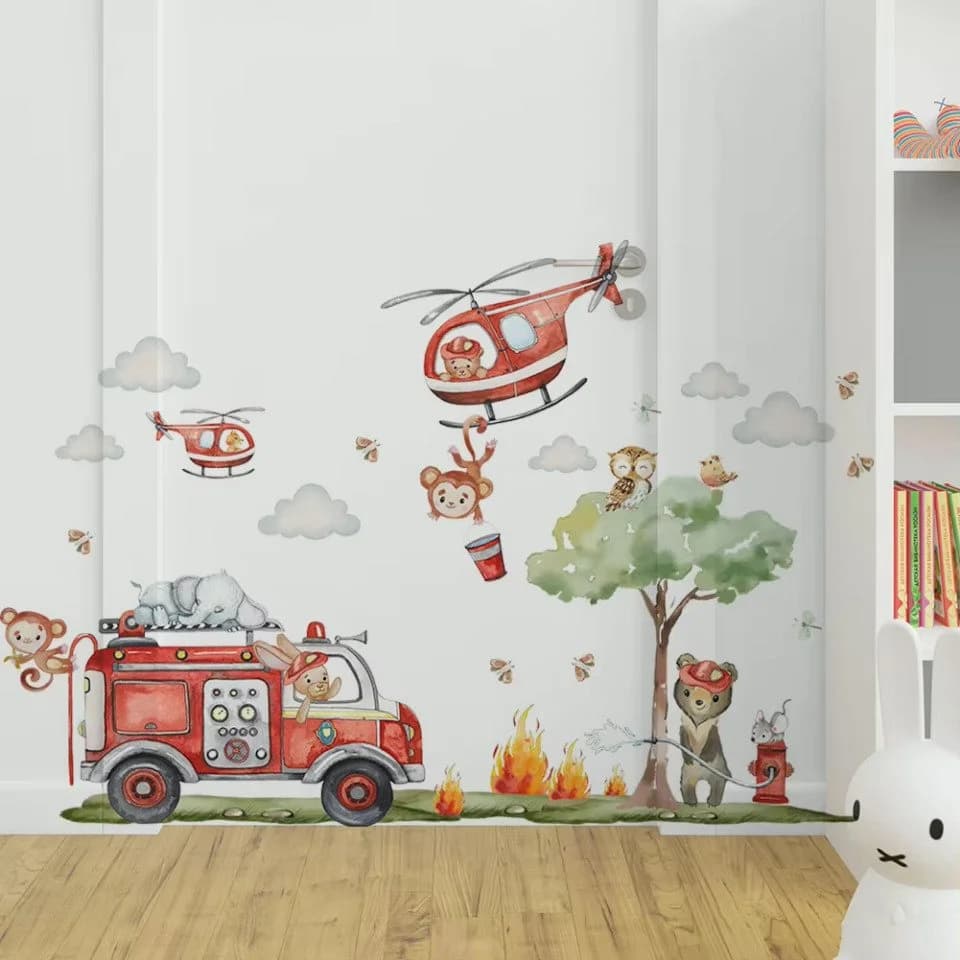 Montegoni Wandsticker Cartoon Feuerwehr Bunt Selbstklebend Kinderzimmerdeko - Bild 2