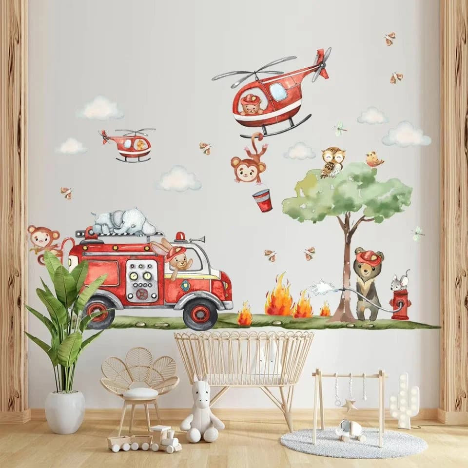Montegoni Wandsticker Cartoon Feuerwehr Bunt Selbstklebend Kinderzimmerdeko - Bild 3