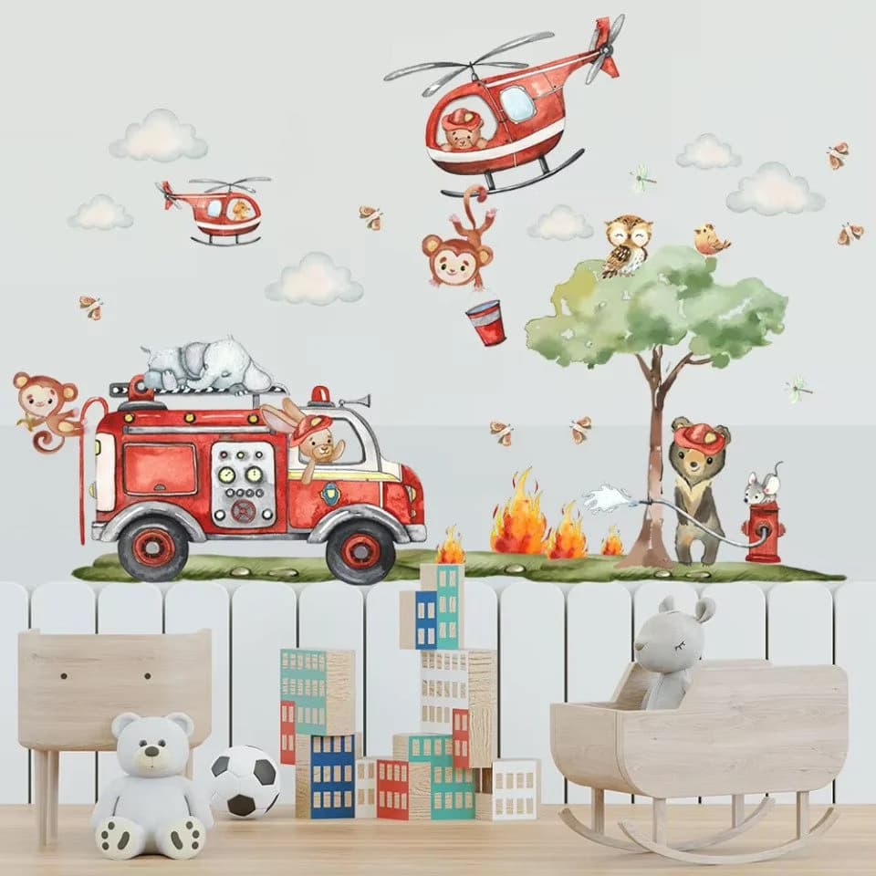 Montegoni Wandsticker Cartoon Feuerwehr Bunt Selbstklebend Kinderzimmerdeko - Bild 4