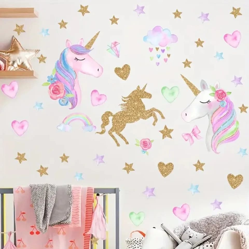 Montegoni Wandsticker Einhorn Stern Abnehmbare Deko Selbstklebend Bunt