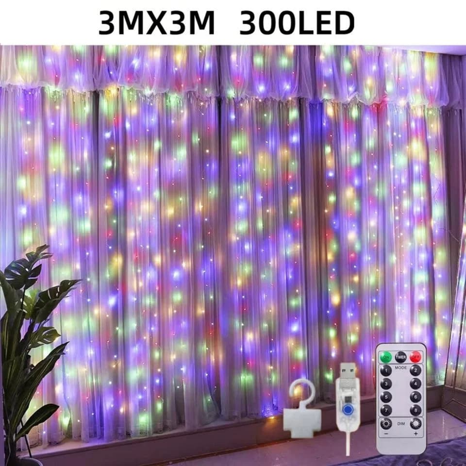 Montegoni LED-Lichtervorhang 3x3M 300 LEDs USB Fernbedienung bunt wasserdicht - Bild 2