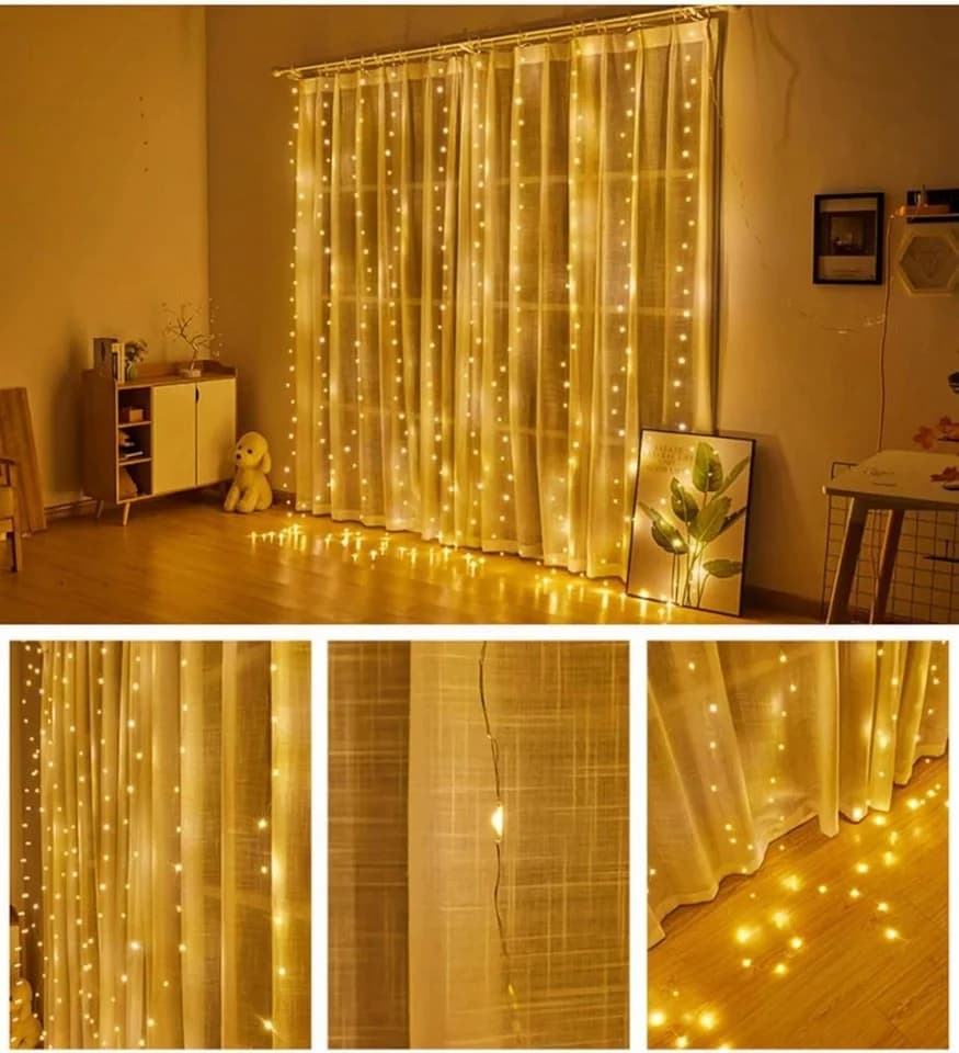 Montegoni Lichterkette 3x3M 300 LED USB Fernbedienung 8 Modi Warmweiß IP65