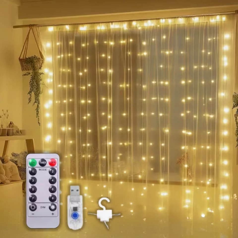 Montegoni Lichterkette 3x3M 300 LED USB Fernbedienung 8 Modi Warmweiß IP65 - Bild 2