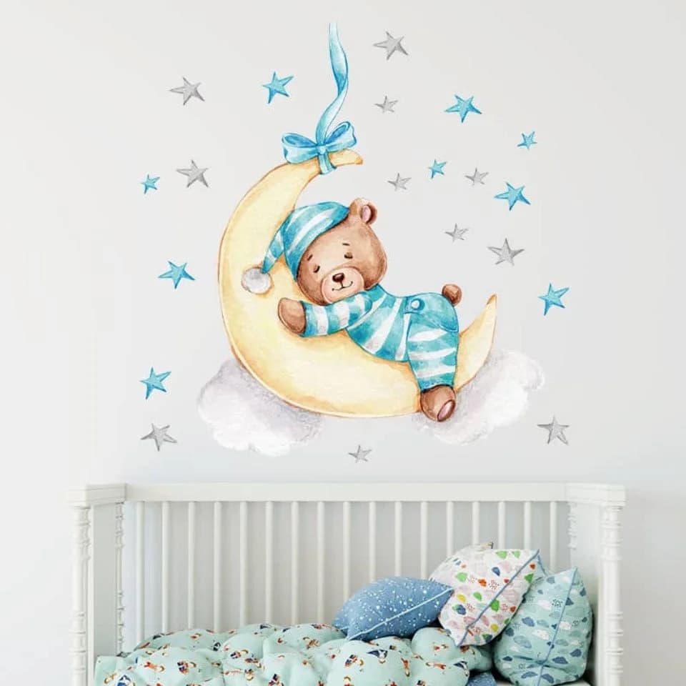 Montegoni Wandtattoo Babybär auf dem Mond Abziehbar Hochwertiges Design - Bild 2