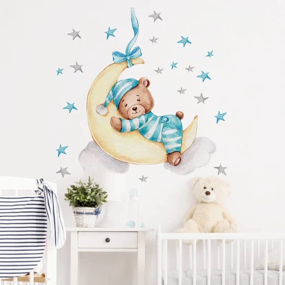 Montegoni Wandtattoo Babybär auf dem Mond Abziehbar Hochwertiges Design - Bild 3