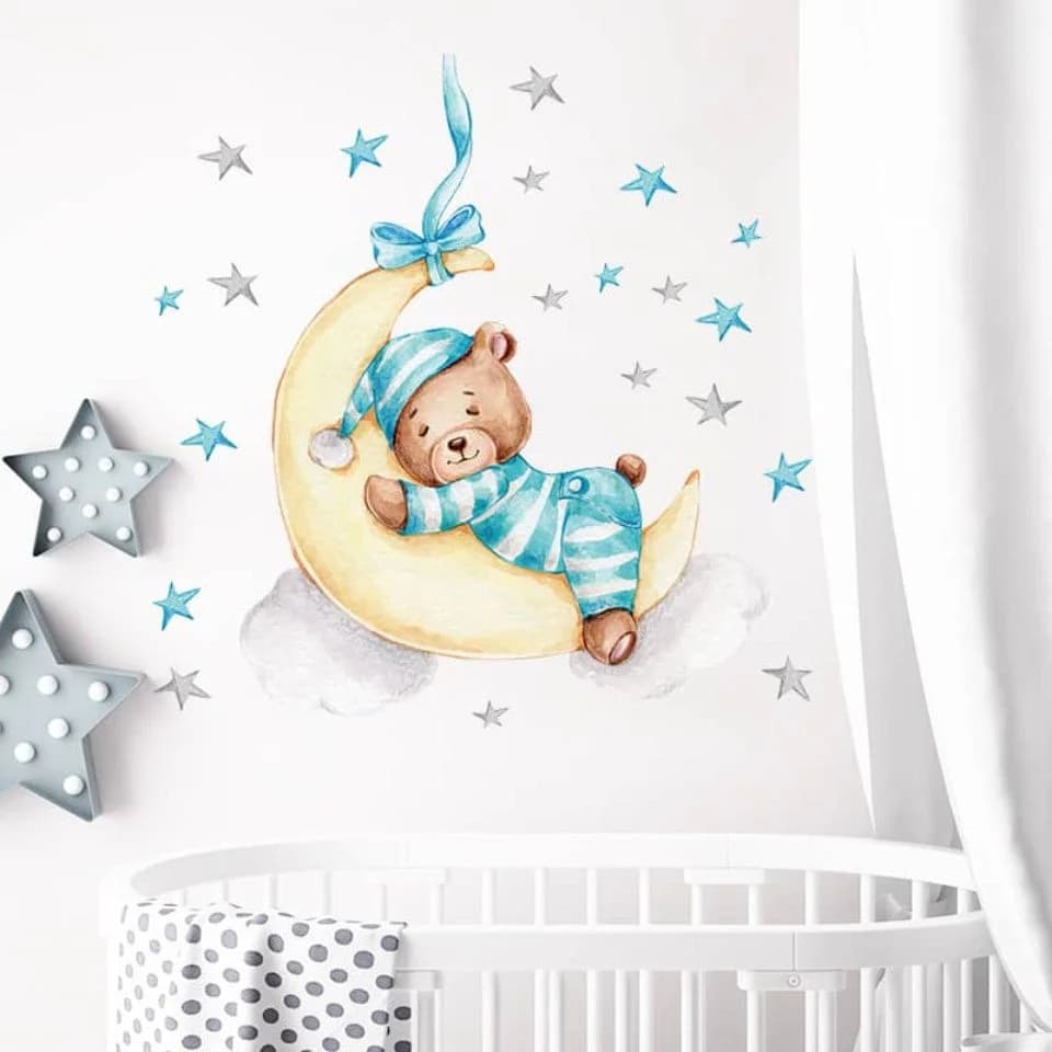 Montegoni Wandtattoo Babybär auf dem Mond Abziehbar Hochwertiges Design - Bild 4