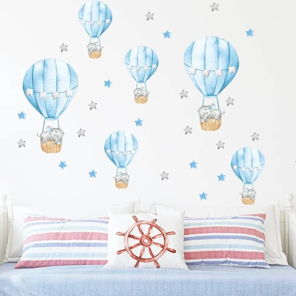 Montegoni Wandsticker Babyelefant Heißluftballon Sterne Selbstklebend