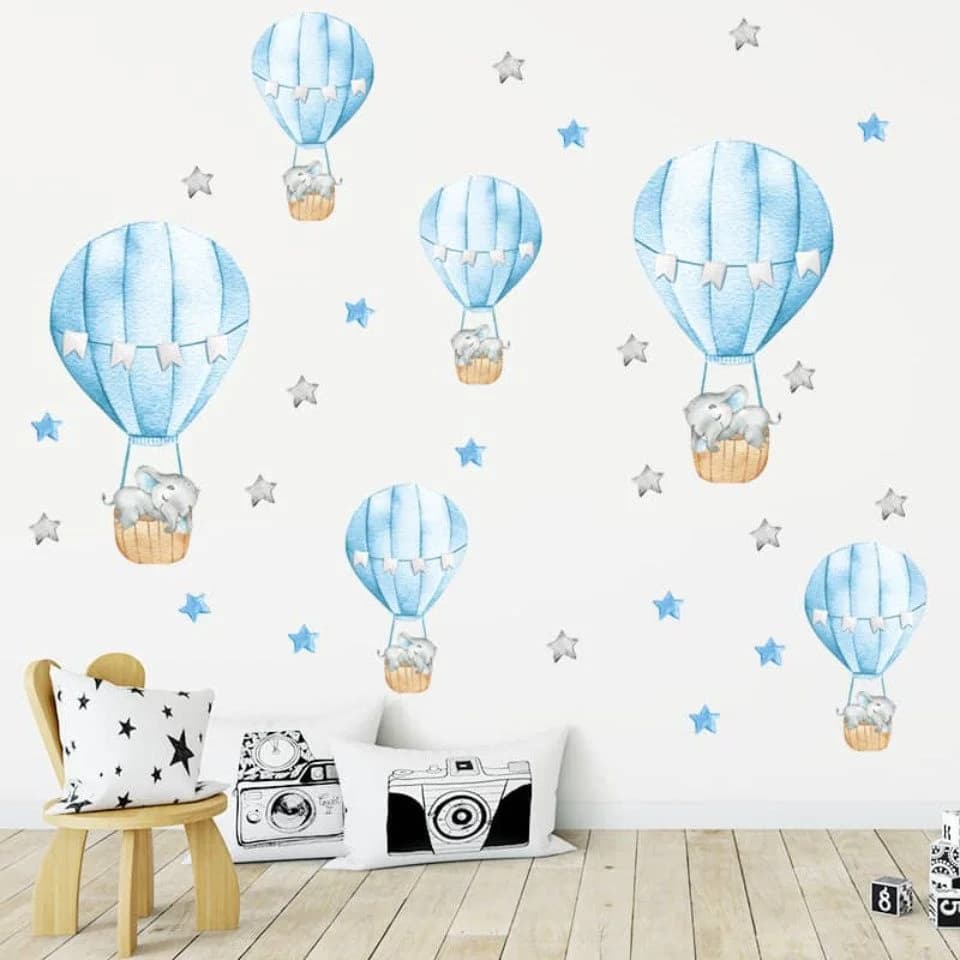 Montegoni Wandsticker Babyelefant Heißluftballon Sterne Selbstklebend - Bild 2