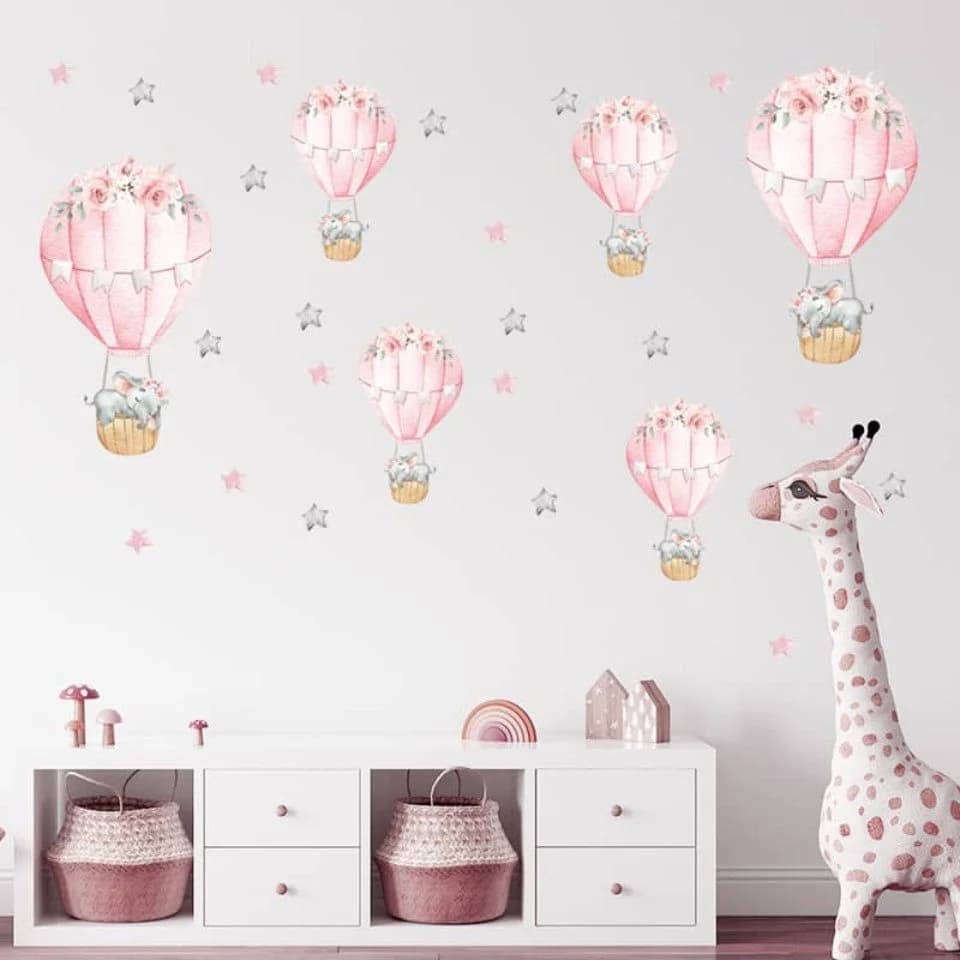 Montegoni Wandsticker Rosa Schlafender Babyelefant mit Heißluftballon - Bild 2