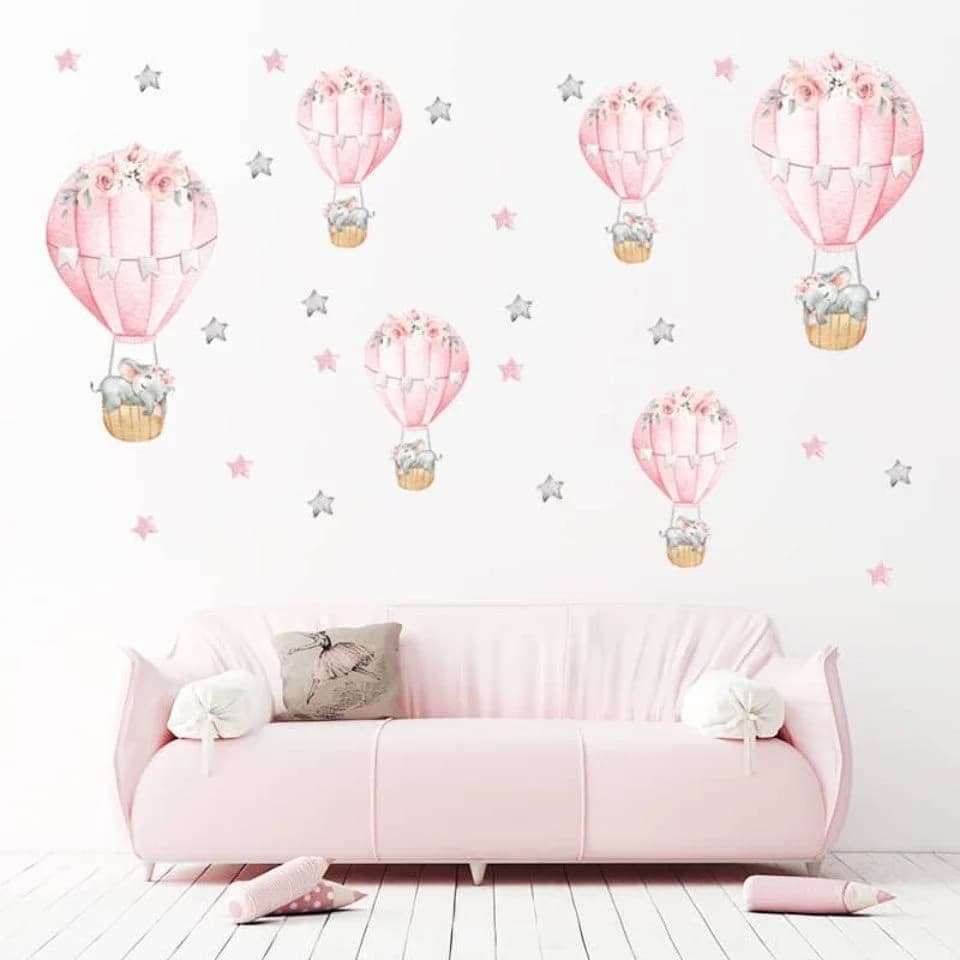 Montegoni Wandsticker Rosa Schlafender Babyelefant mit Heißluftballon - Bild 3