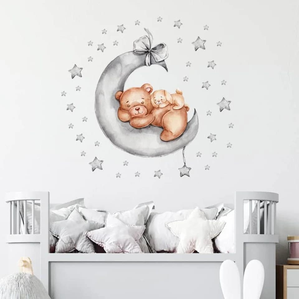 Montegoni Wandsticker Gute Nacht Babytiere Schlafend auf Mond