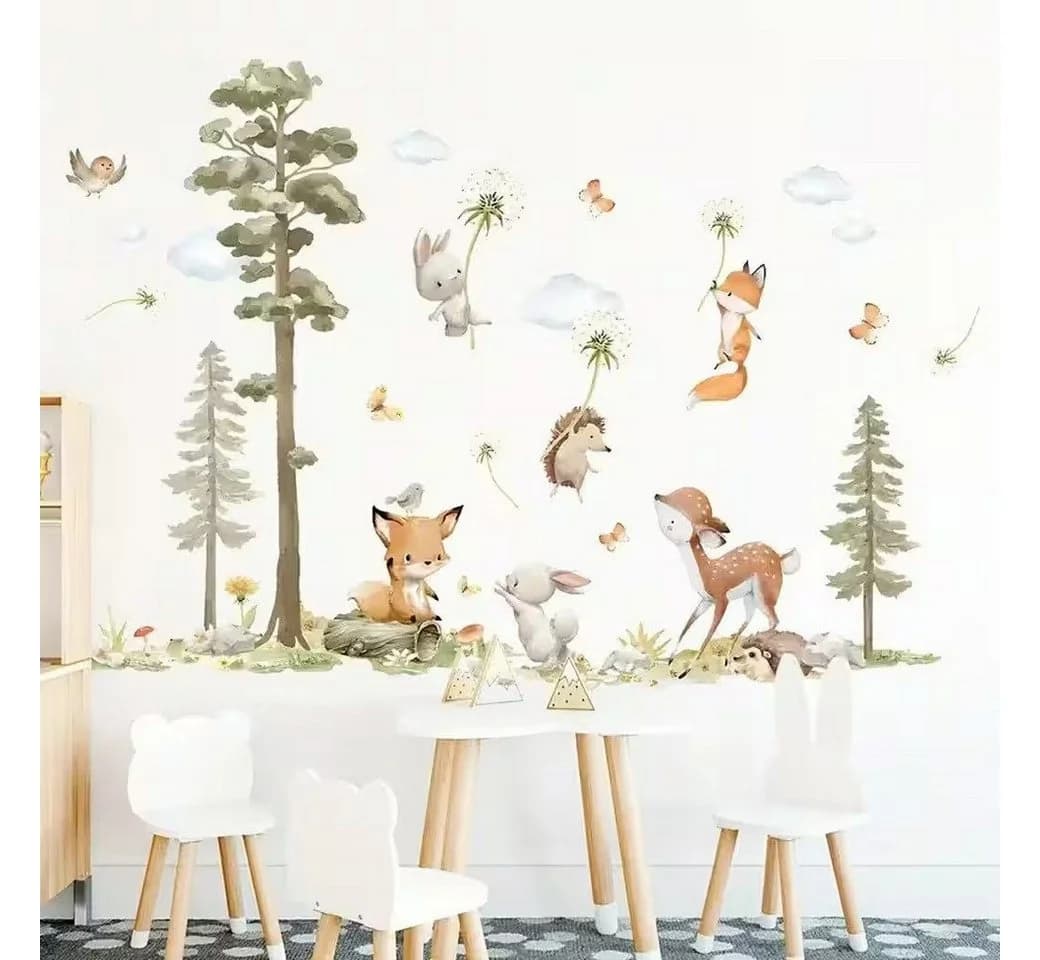 Montegoni Wandtattoo Wandaufkleber Kaninchen Fuchs Hirsch Baum für Kinderzimmer - Bild 5