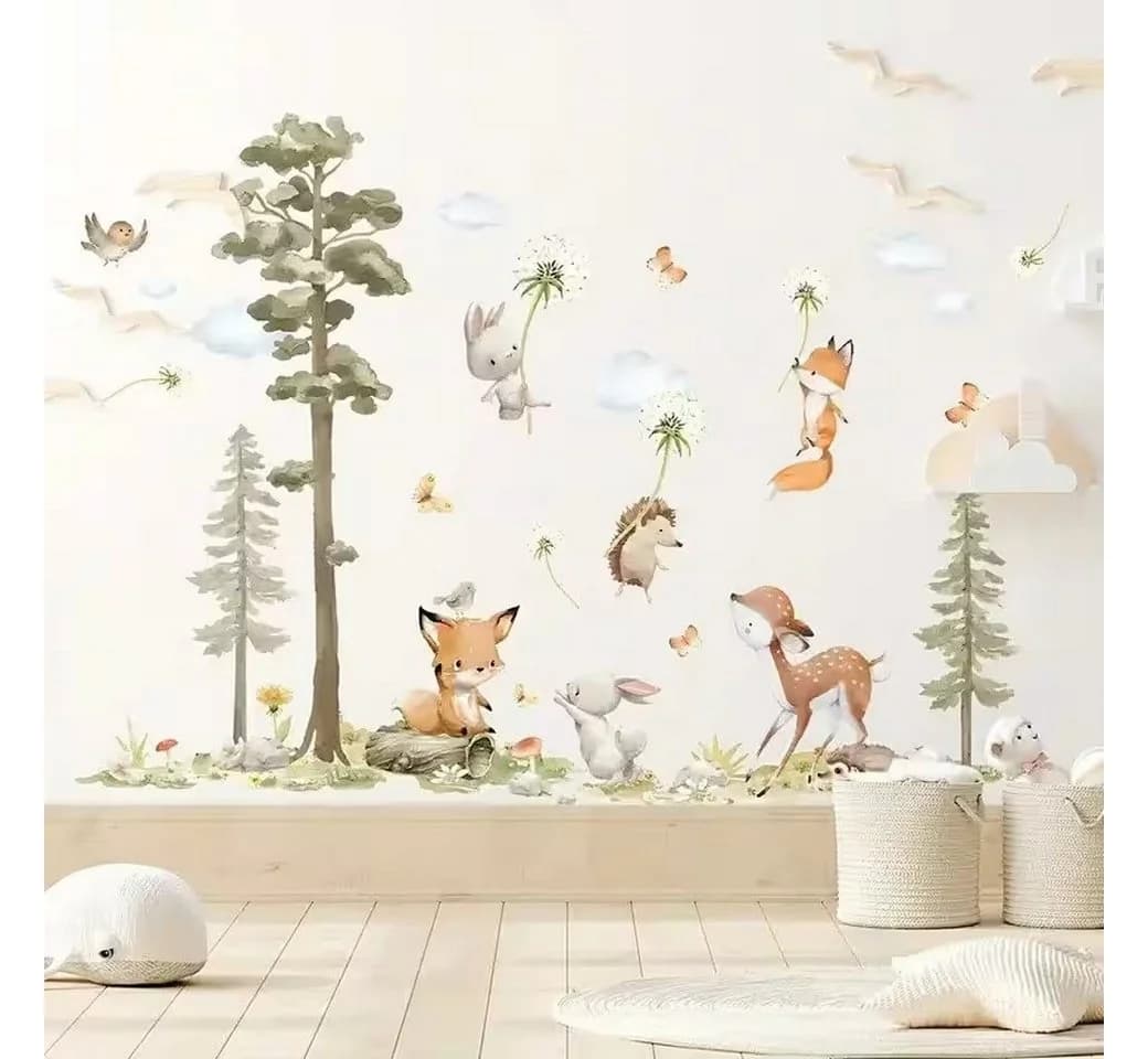 Montegoni Wandsticker Hasen Fuchs Hirsch Baum Kinderzimmer Bunt - Bild 2