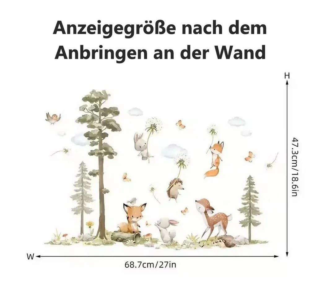 Montegoni Wandsticker Hasen Fuchs Hirsch Baum Kinderzimmer Bunt - Bild 3