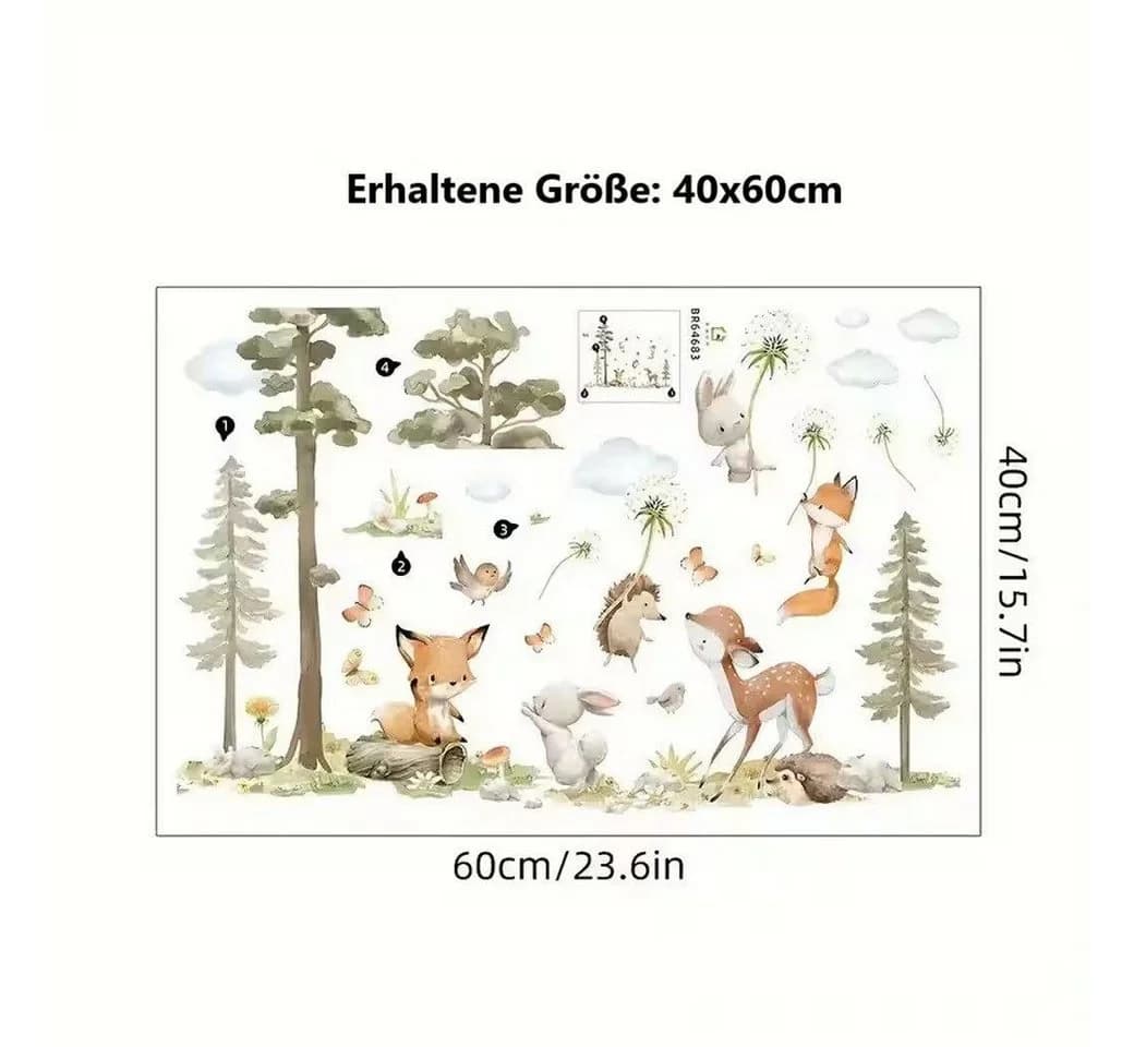 Montegoni Wandsticker Hasen Fuchs Hirsch Baum Kinderzimmer Bunt - Bild 4