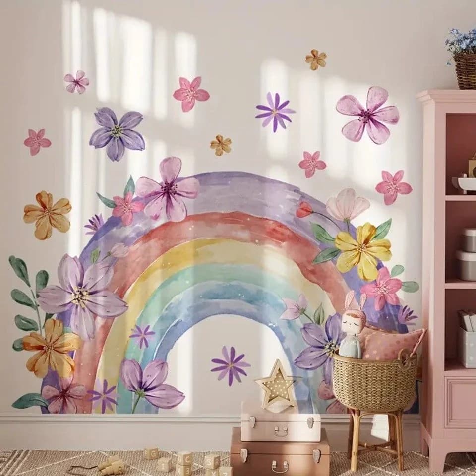Montegoni Wandsticker Handgemalte Regenbogen-Blumen Selbstklebend