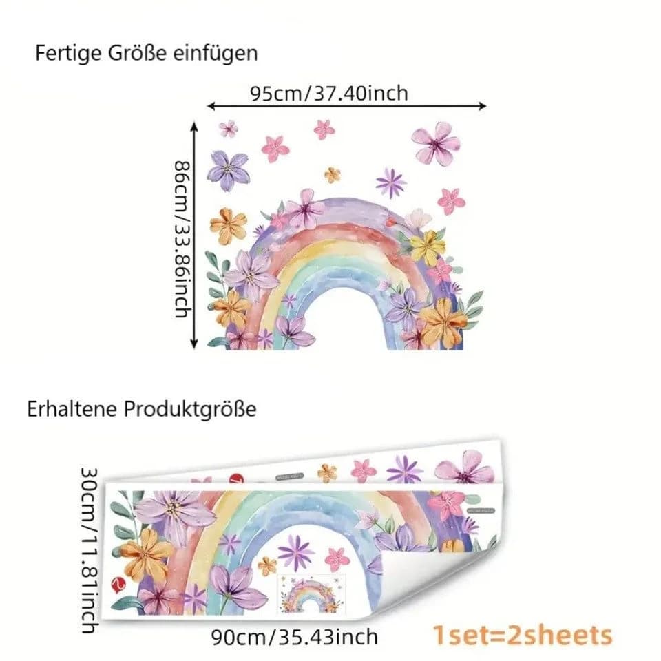 Montegoni Wandsticker Handgemalte Regenbogen-Blumen Selbstklebend - Bild 3