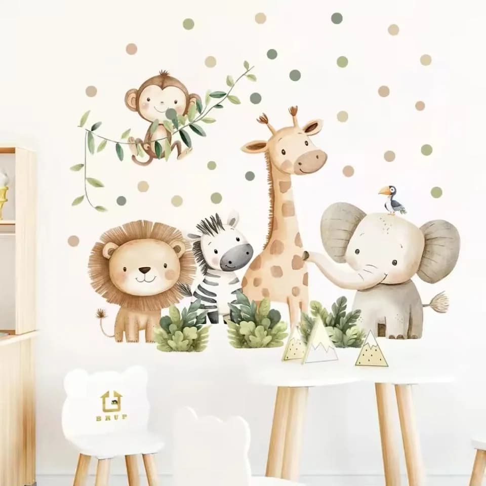 Montegoni Wandsticker Selbstklebende Cartoon Dschungel Tiere Wandaufkleber Bunt - Bild 3