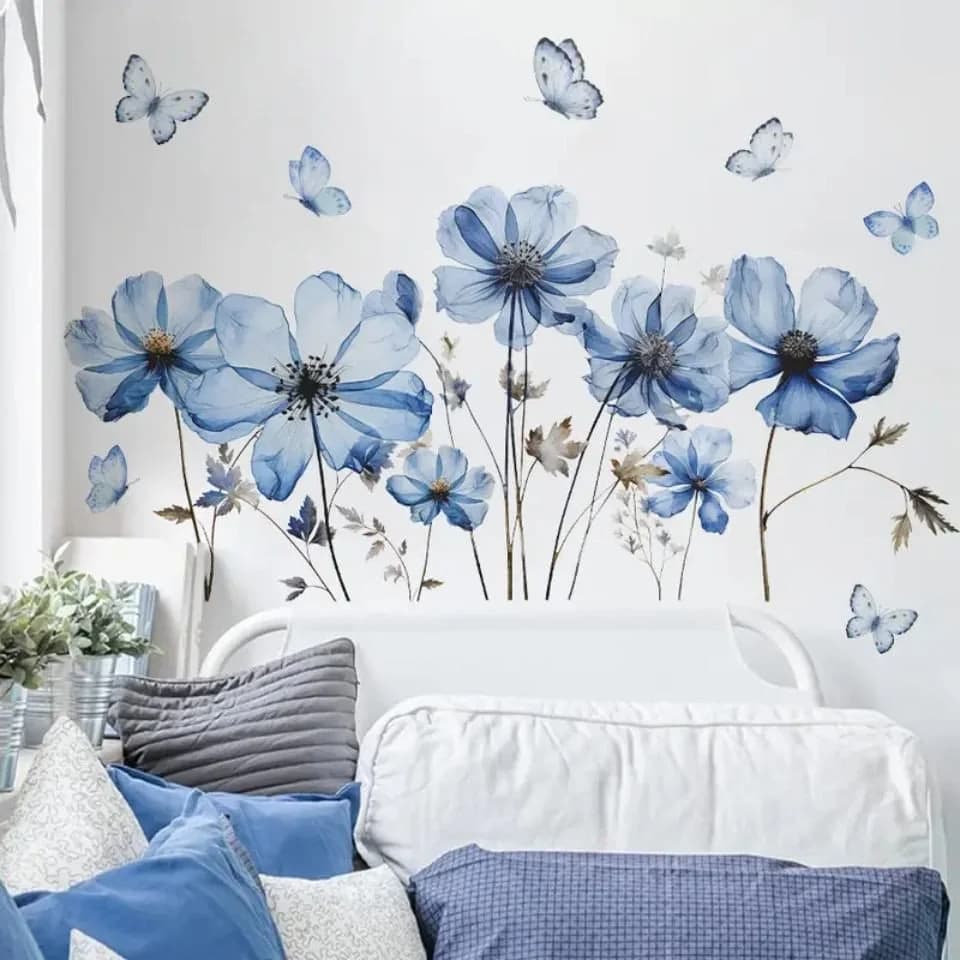 Montegoni Wandtattoo Blumen & Schmetterlinge Blau Selbstklebend Wasserdicht - Bild 3
