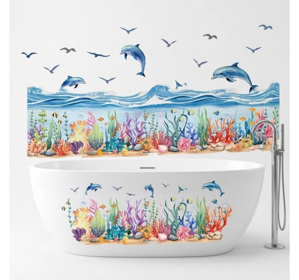Montegoni Wandsticker Set mit Delfin & Wassergras Badewannen-Aufklebern für Badezimmer - Bild 2