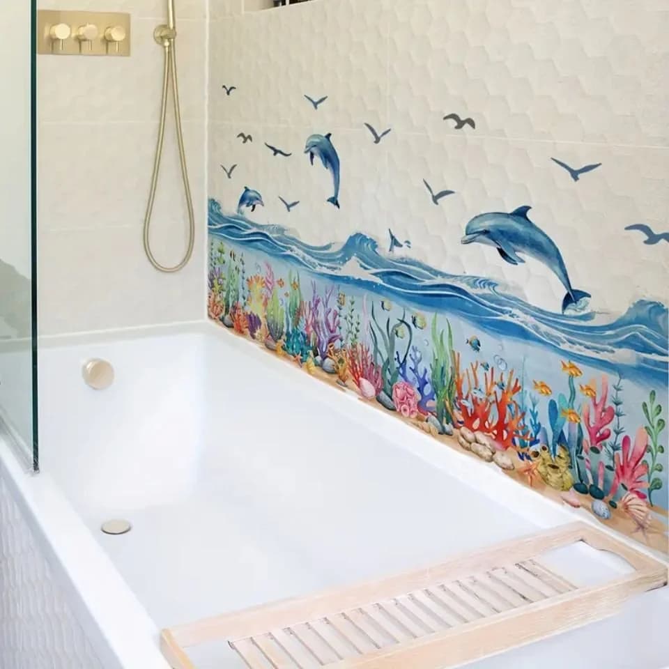 Montegoni Wandsticker Set mit Delfin & Wassergras Badewannen-Aufklebern für Badezimmer - Bild 3