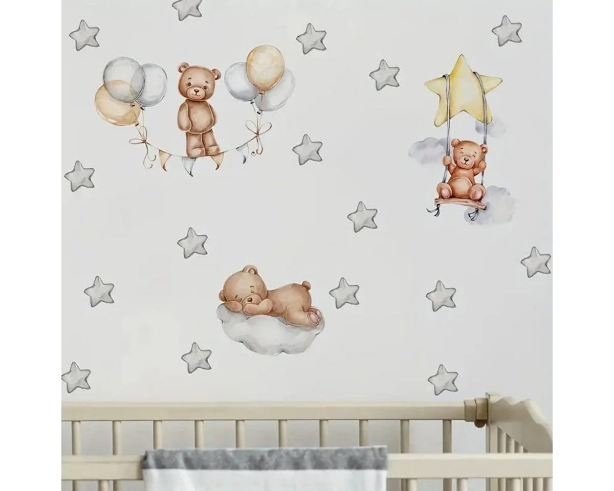 Montegoni Wandsticker 3 Baby Bären mit Sternenballons Bunt