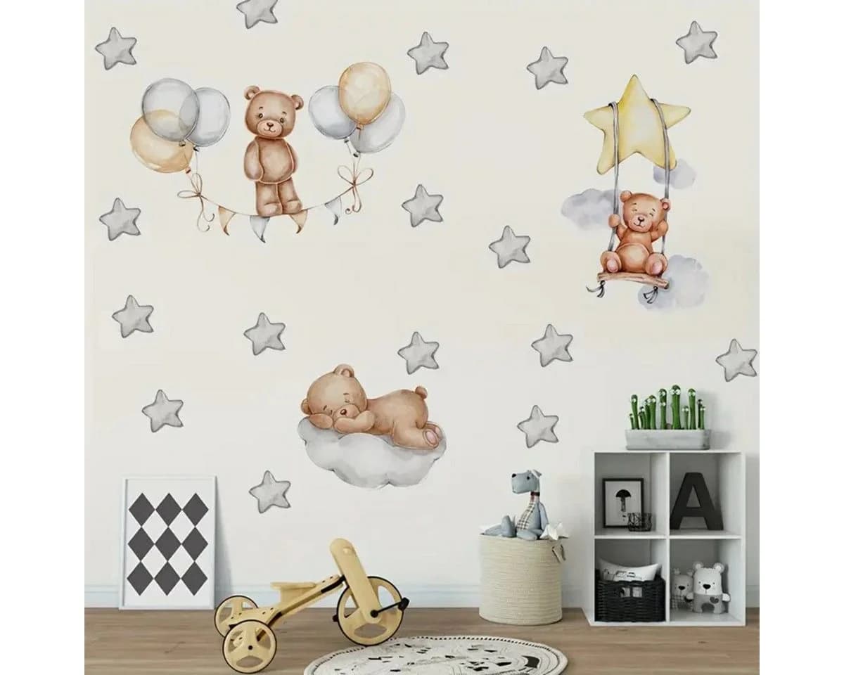 Montegoni Wandsticker 3 Baby Bären mit Sternenballons Bunt - Bild 2