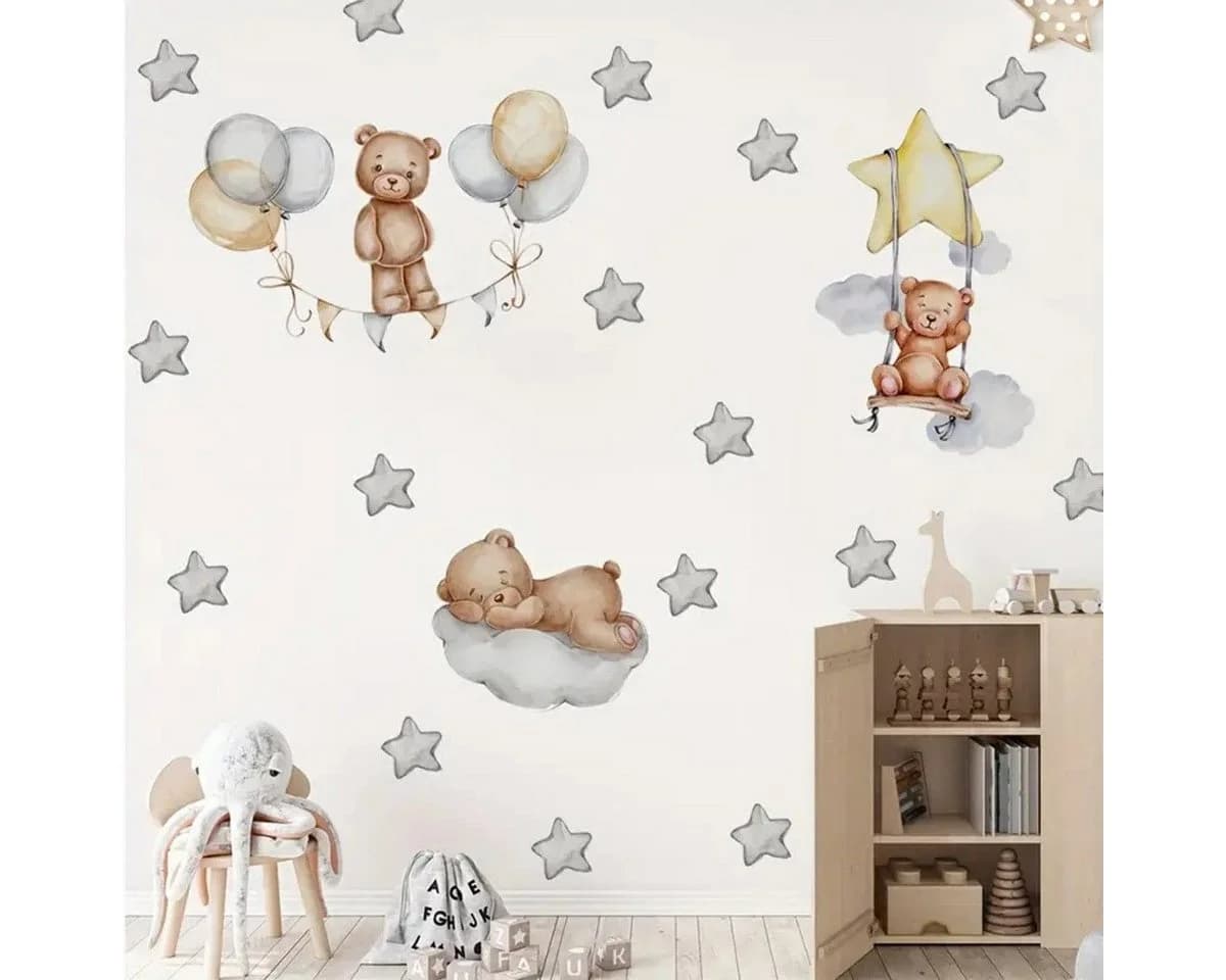 Montegoni Wandsticker 3 Baby Bären mit Sternenballons Bunt - Bild 4