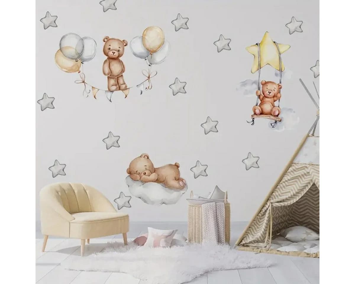 Montegoni Wandsticker 3 Baby Bären mit Sternenballons Bunt - Bild 5