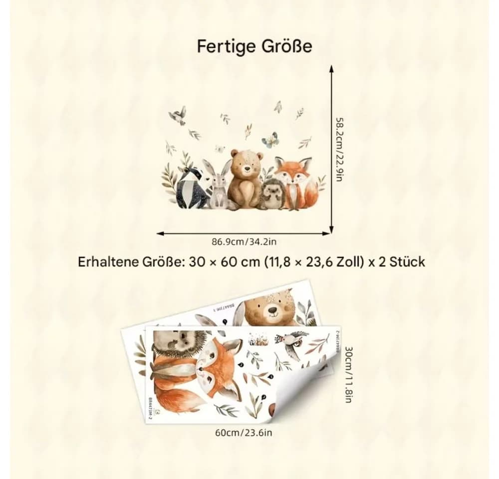 Montegoni Wandsticker Tiere Kinderzimmer Cartoon 2er Set Selbstklebend