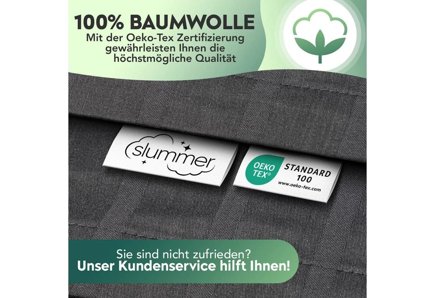 Slummer Bettwäsche 135x200 Baumwolle Damast Anthrazit Mako-Satin 4-teilig - Bild 3