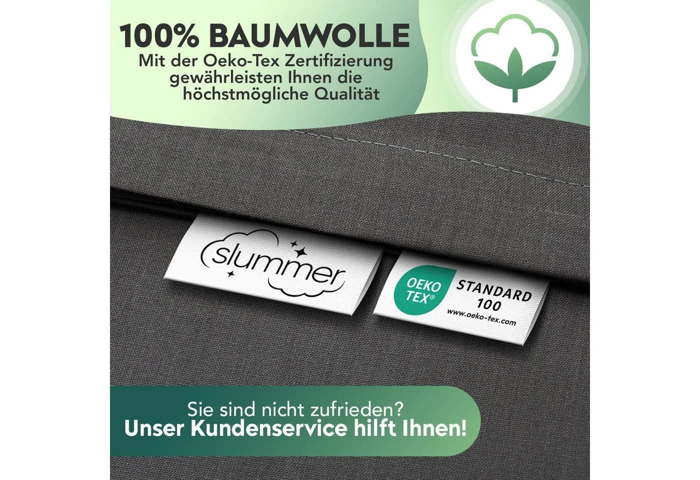 Slummer Bettwäsche 135x200 Grau 4-teilig Baumwolle Perkal - Bild 5