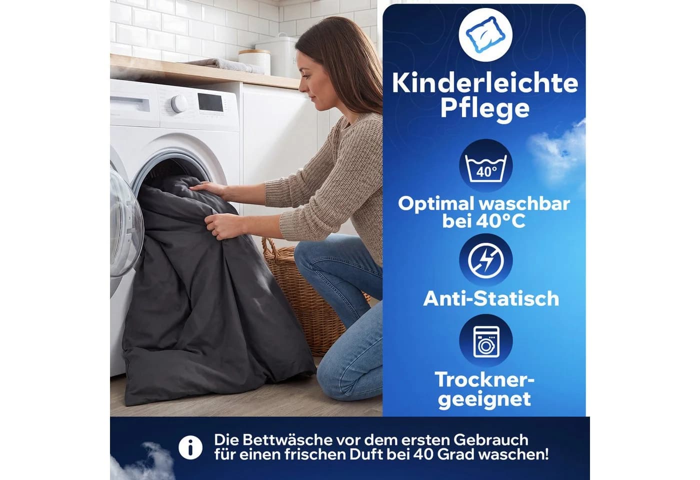 Slummer Bettwäsche Set 2tlg. Anthrazit Grau 100% Baumwolle