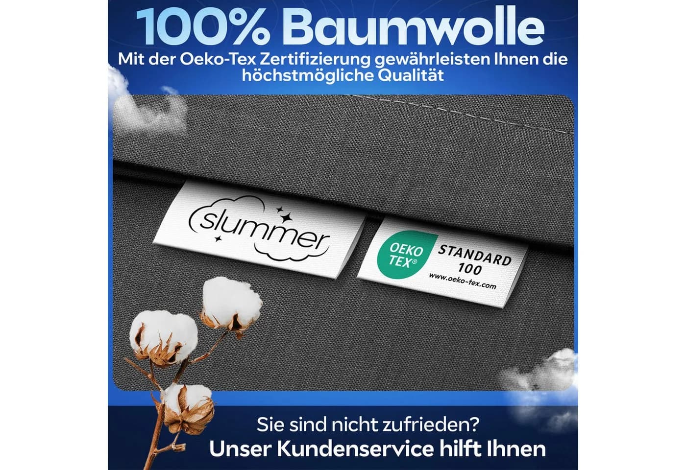 Slummer Bettwäsche Set 2tlg. Anthrazit Grau 100% Baumwolle - Bild 4