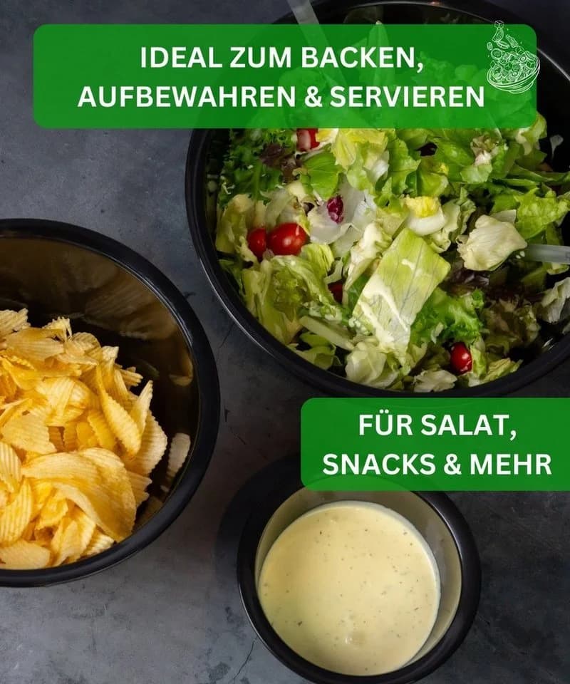 Thiru Salatschüssel 6-tlg. Schwarz mit Deckel, Seiher & Besteck - Bild 3
