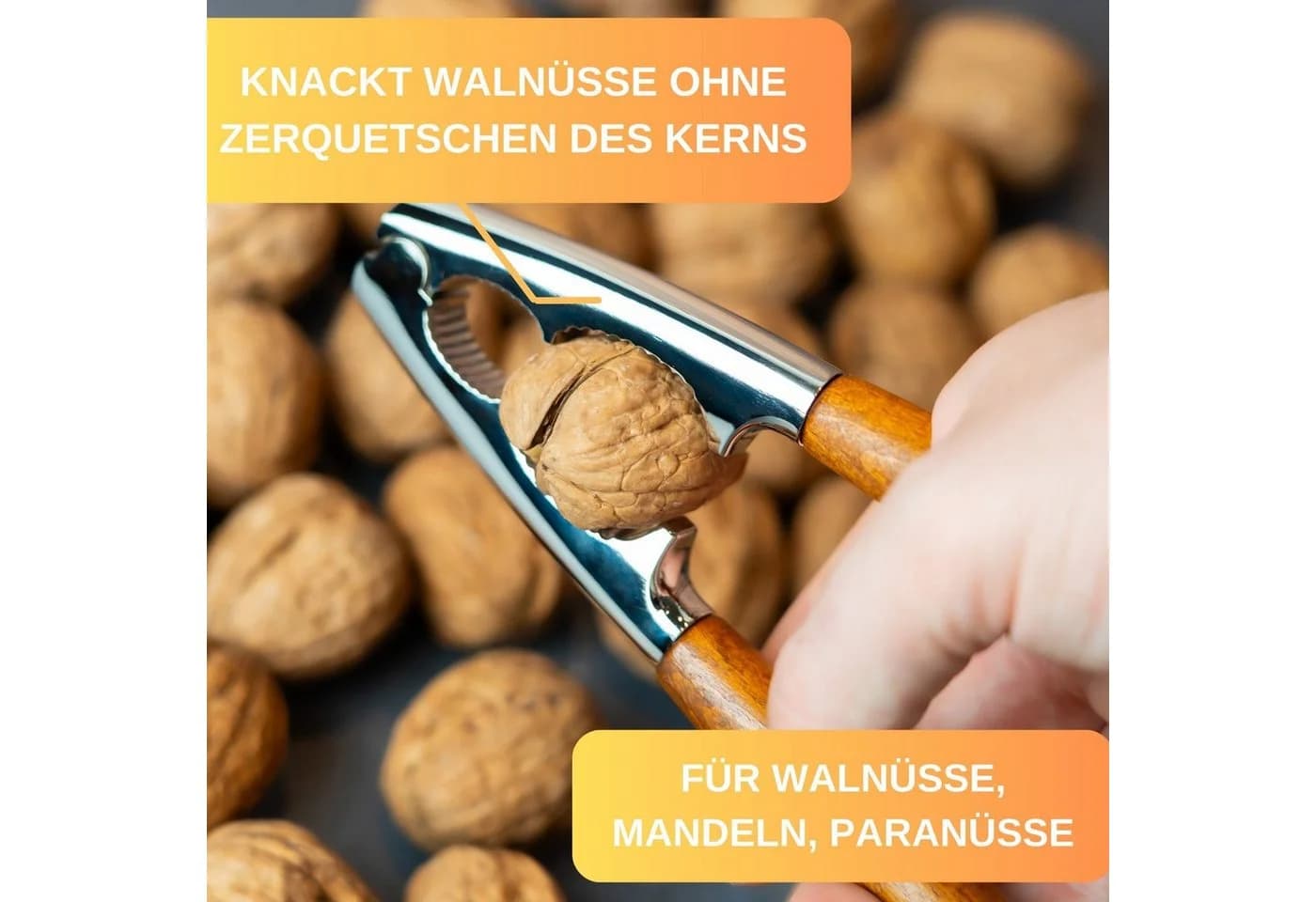 Thiru Nussknacker Basic mit Holzgriff - Zinkdruckguss für Walnüsse & Sekt