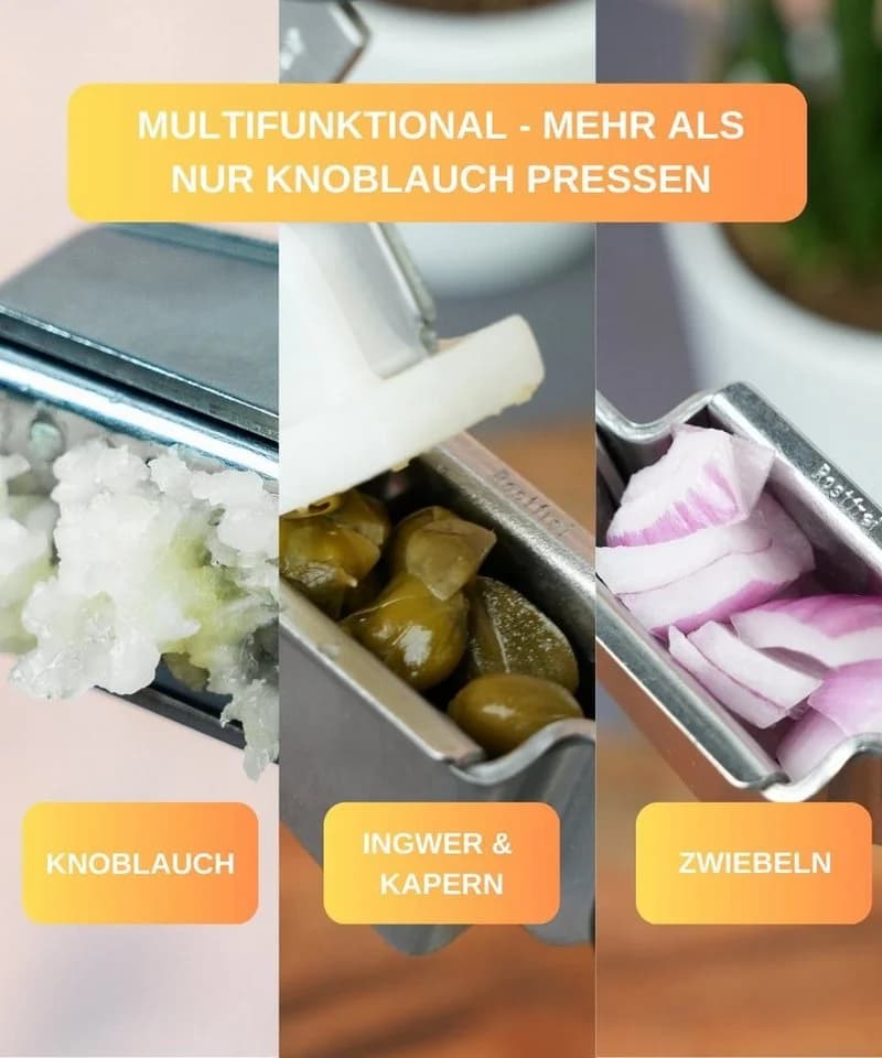 Thiru Knoblauchpresse Schwarz - Vielseitig für Knoblauch, Ingwer & Zwiebeln